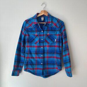 Stio Willow Blue Pink Plaid Flannel Button Up Shirt Women's Size Small